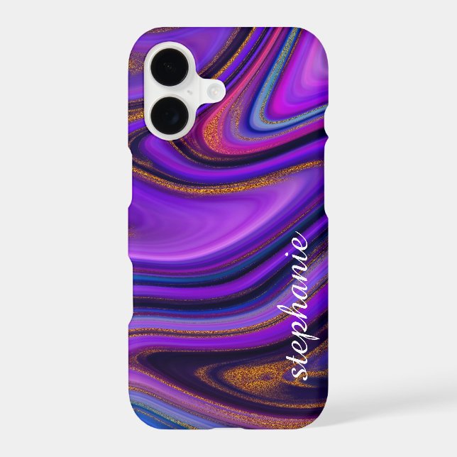 Purple and Gold Marble Agate Monogram Iphone Case (Back)