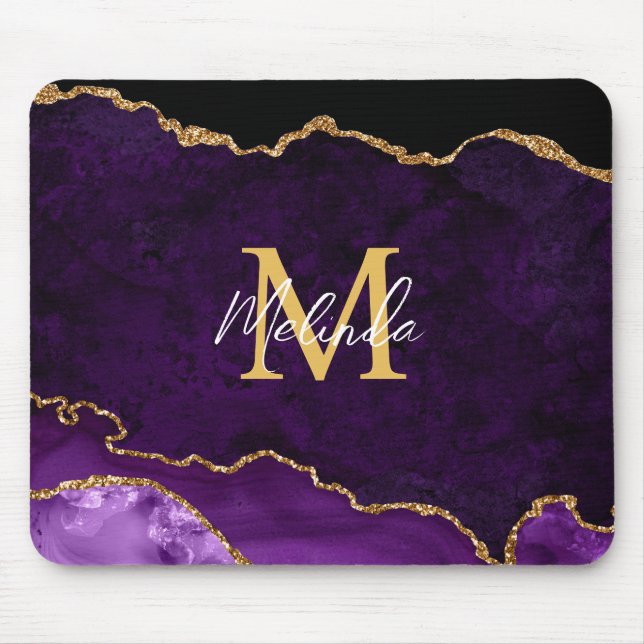 Purple and Gold Marble Agate Mouse Pad (Front)