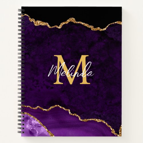 Purple and Gold Marble Agate Notebook