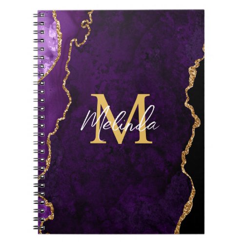 Purple and Gold Marble Agate Notebook