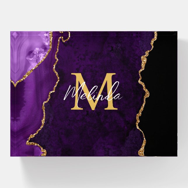 Purple and Gold Marble Agate Paperweight (Front)