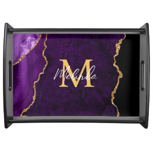 Purple and Gold Marble Agate Serving Tray