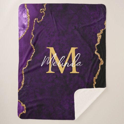 Purple and Gold Marble Agate Sherpa Blanket