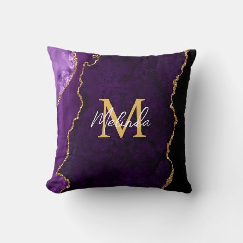 Purple and Gold Marble Agate Throw Pillow