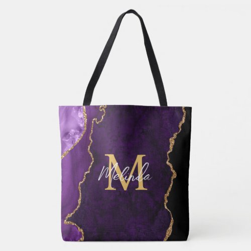 Purple and Gold Marble Agate Tote Bag