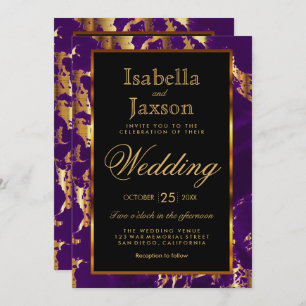 Purple and Gold Marble and Black Invitation