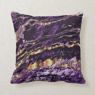 Purple and Gold Marble Design Throw Pillow