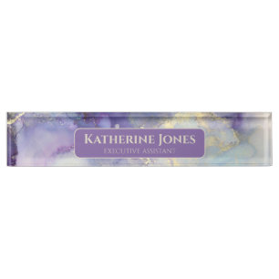 Purple and Gold Marble Desk Name Plate