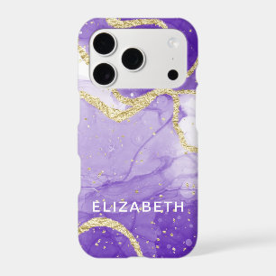 purple and gold marble glitter personalized iPhone 17 pro case