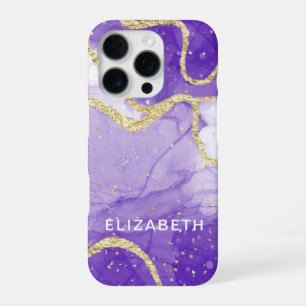 purple and gold marble glitter personalized iPhone 16 pro case