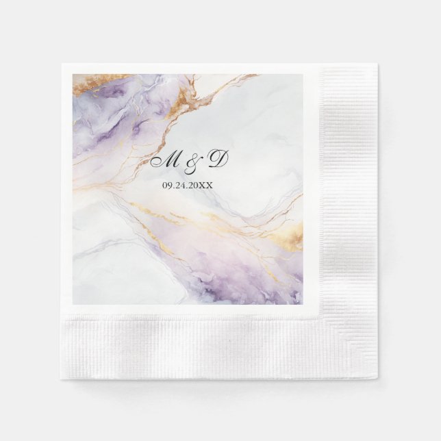 Purple And Gold Marble Wedding Paper  Napkins (Front)