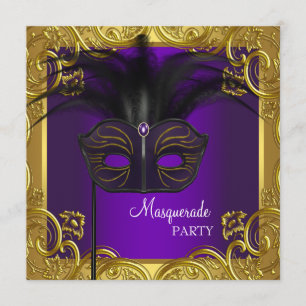 Purple and Gold Mask Masquerade Party Invitation