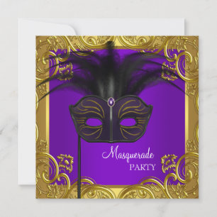 Purple and Gold Mask Masquerade Party Invitation