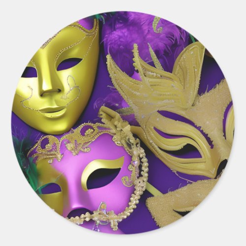 Purple and Gold Masquerade Masks Mardi Gras Classic Round Sticker