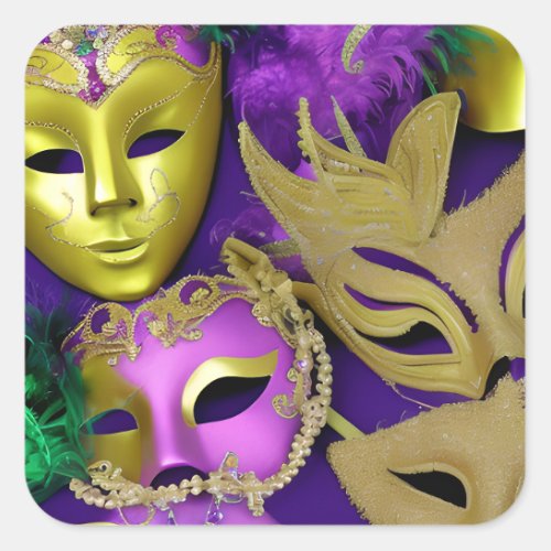 Purple and Gold Masquerade Masks Mardi Gras Square Sticker