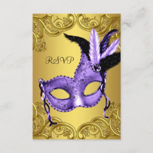 Purple and Gold Masquerade Party RSVP Card