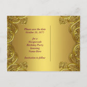 Purple and Gold Masquerade Party Save The Date Announcement Postcard (Back)