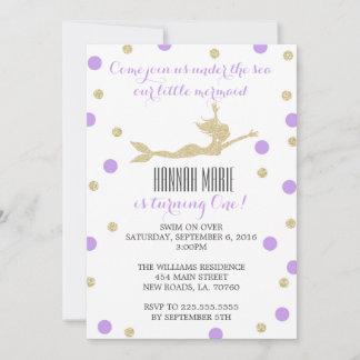 Purple and Gold Mermaid Birthday Party Invitation