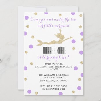 Purple And Gold Mermaid Birthday Party Invitation by fancypaperie at Zazzle