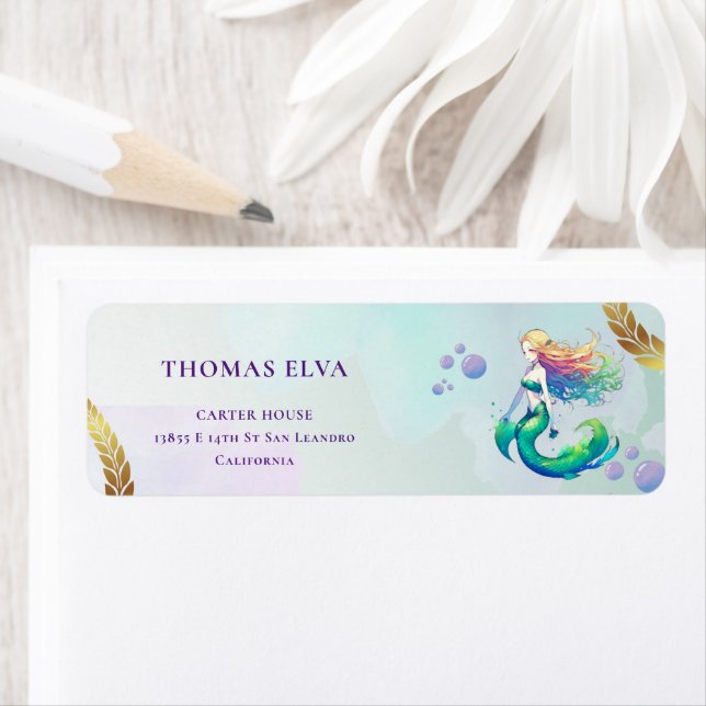 Purple and Gold Mermaid Birthday under the Sea Label (Insitu)