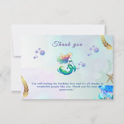 Purple and Gold Mermaid Birthday under the Sea Thank You Card