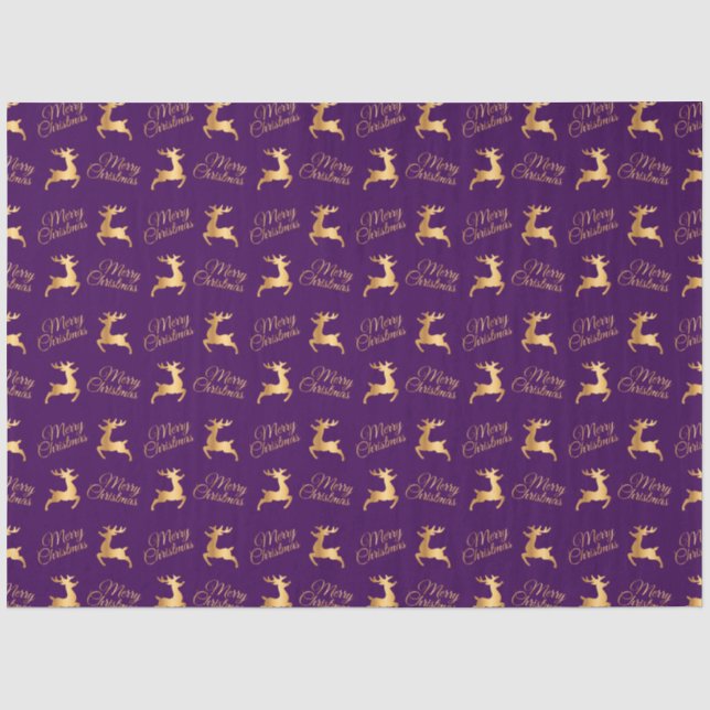 Purple and Gold Merry Christmas Word Art Tissue Paper (Front)