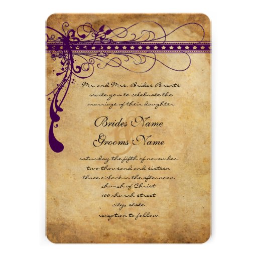 Purple Brown Paper Funky Elegant Swirls 5x7 Paper Invitation Card | Zazzle