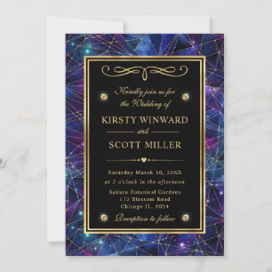 Purple and Gold Midnight Crystal Galaxy Wedding Invitation