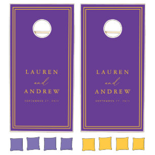Purple and Gold Minimalist Personalized Cornhole Set