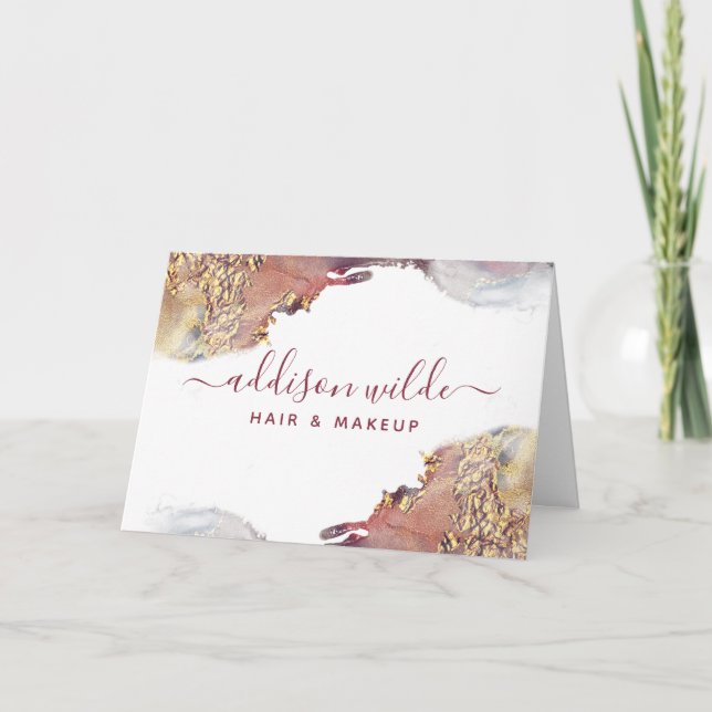 Purple And Gold Modern Art Liquid Client Thank You Card (Front)