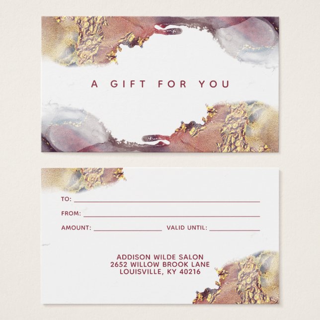 Purple And Gold Modern Art Liquid Ink Gift Card (Front & Back)