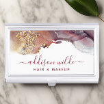 Purple And Gold Modern Art Liquid Watercolor Ink Business Card Case<br><div class="desc">Purple And Gold Modern Art Liquid Watercolor Ink Business Card Case. Elegant alcohol ink hand lettered style calligraphy script professional design. Perfect for makeup artists,  hair stylists,  cosmetologists,  and more!</div>