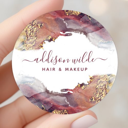 Custom Stickers 4 Purple And Gold Modern Art Liquid Watercolor Ink Classic Round Sticker