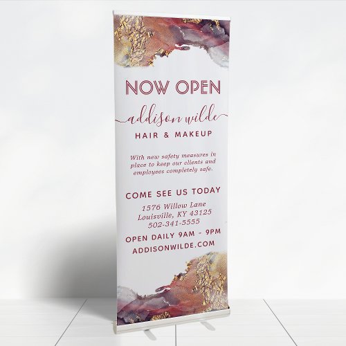 Purple And Gold Modern Art Liquid Watercolor Ink Retractable Banner