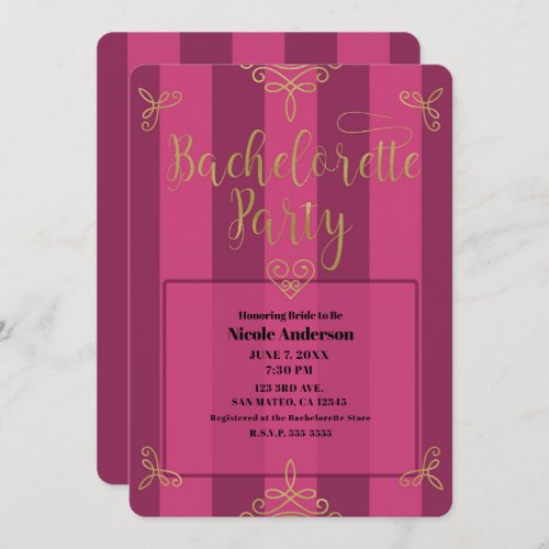 Purple and Gold Modern Glam Bachelorette Party Invitation