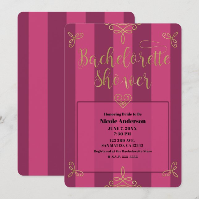 Purple and Gold Modern Glam Bachelorette Shower Invitation (Front/Back)