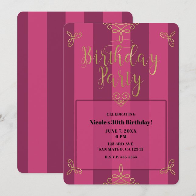 Purple and Gold Modern Glam Birthday Party Invitation (Front/Back)