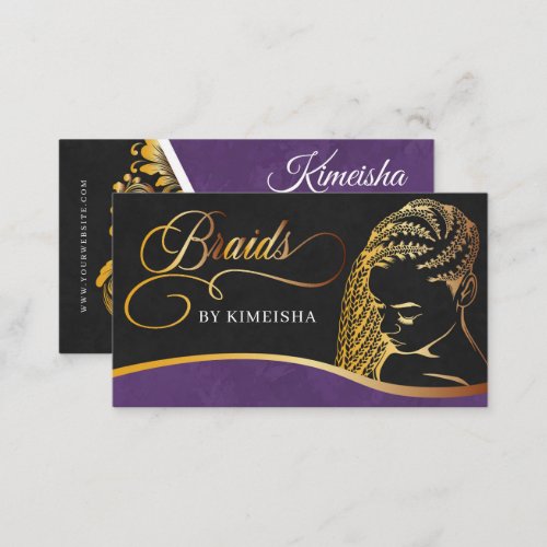 Purple and Gold Modern Hair Braiding Salon  Business Card