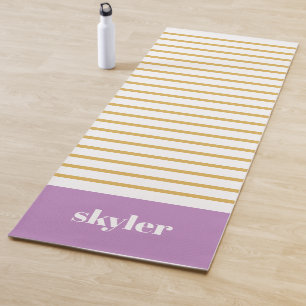 Purple and Gold Modern Stripes Monogrammed Yoga Mat