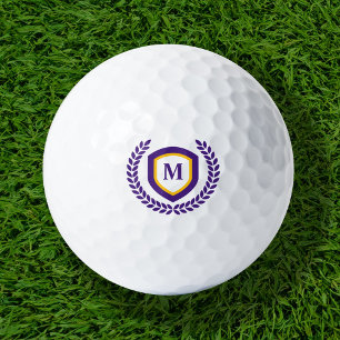 Purple and Gold Monogram Logo Crest Golf Balls