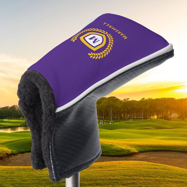 Purple and Gold Monogram Logo Crest Golf Head Cover (Creator Uploaded)