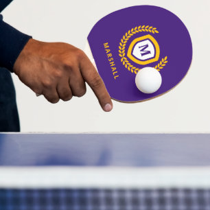 Purple and Gold Monogram Logo Crest Ping Pong Paddle