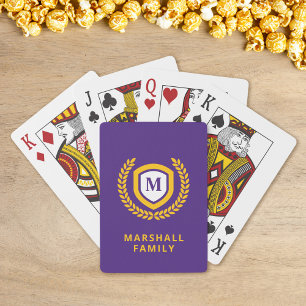 Purple and Gold Monogram Logo Crest Poker Cards