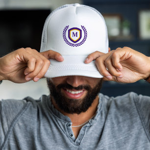 Purple and Gold Monogram Logo Crest Trucker Hat