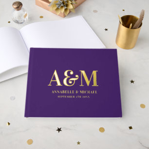 PURPLE AND GOLD MONOGRAM MINIMALIST WEDDING FOIL GUEST BOOK