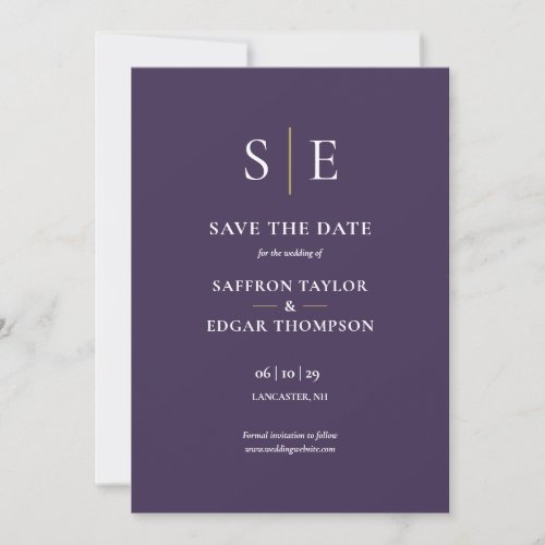 Purple And Gold Monogram Photo Wedding Save The Date