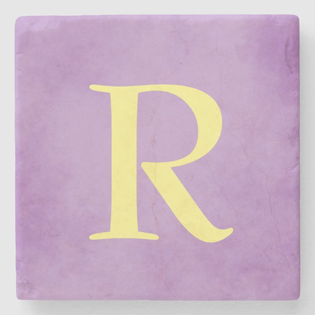 Purple and Gold Monogram Stone Coaster (Front)