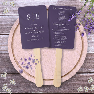 Purple And Gold Monogram Wedding Program Hand Fan
