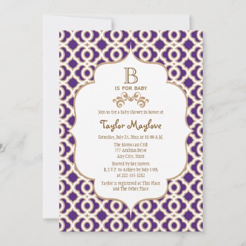 Purple and Gold Moroccan Baby Girl Baby Shower Invitation