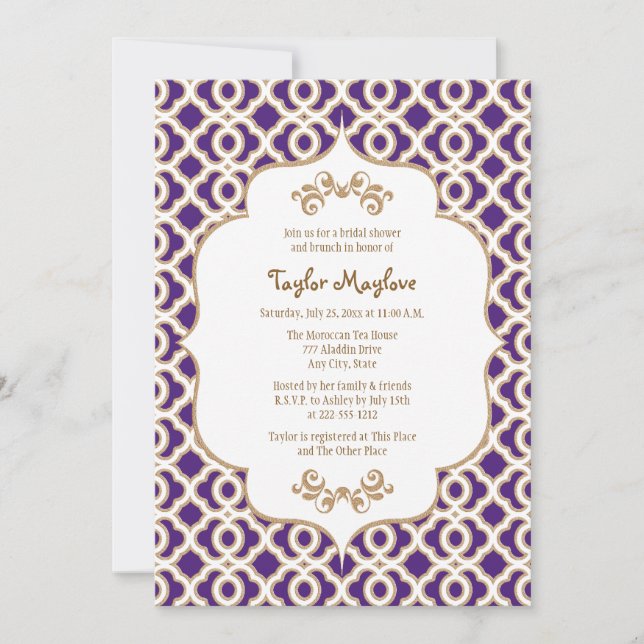 Purple and Gold Moroccan Bridal Shower Invites (Front)